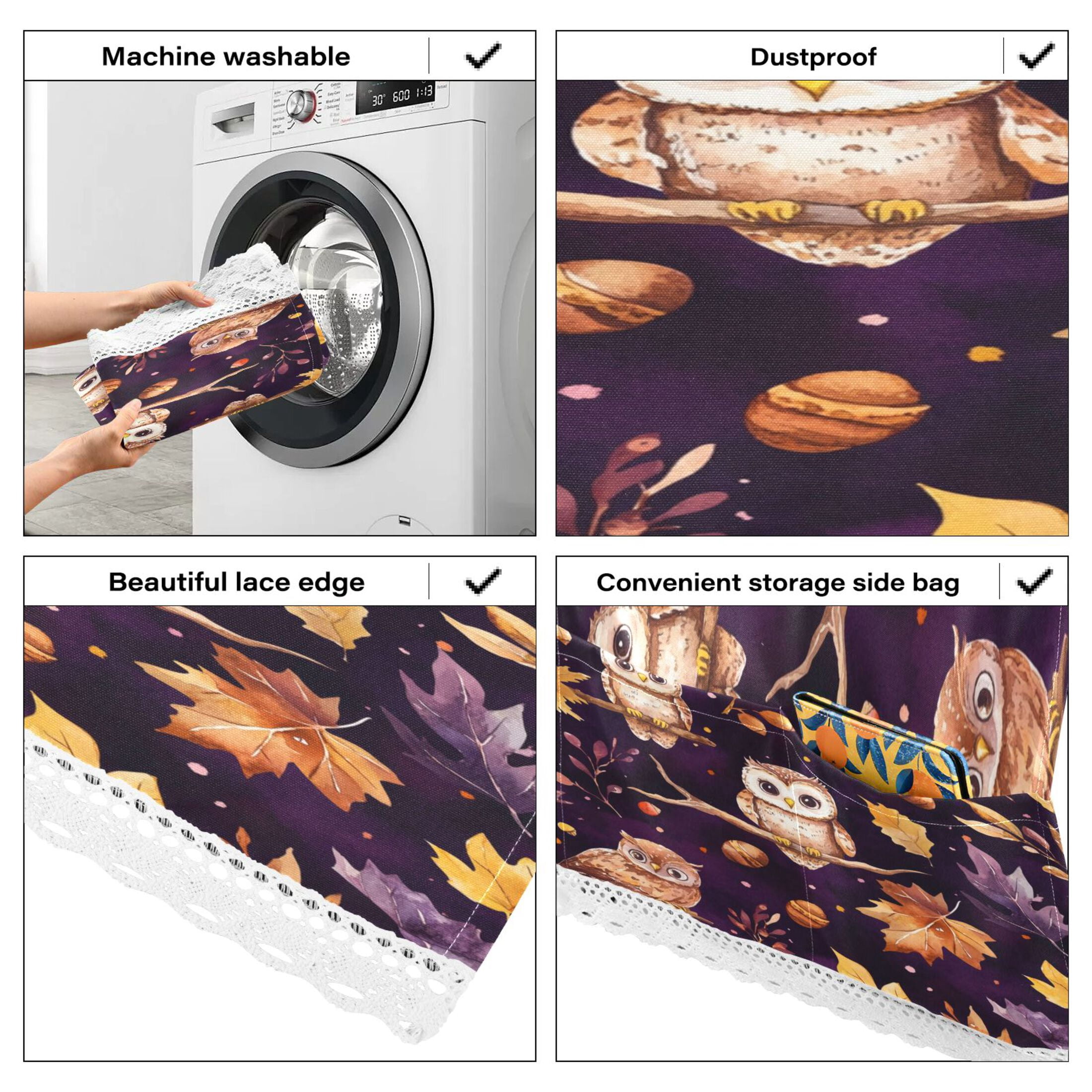 WOBOGO Adorable Baby Owls and Acorns Pattern Washing Machine Cloth Dryer Refrigerator Top Cover Protective Non-Slip Mat For Kitchen Laundry