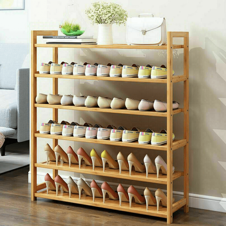Goorabbit Wood Shoe Rack Furniture,6-Tier Shoe Shelf Shoe Rack Storage  Organizer for Bedroom Closet,Total Load Capacity: 66.14lb,Wood Color