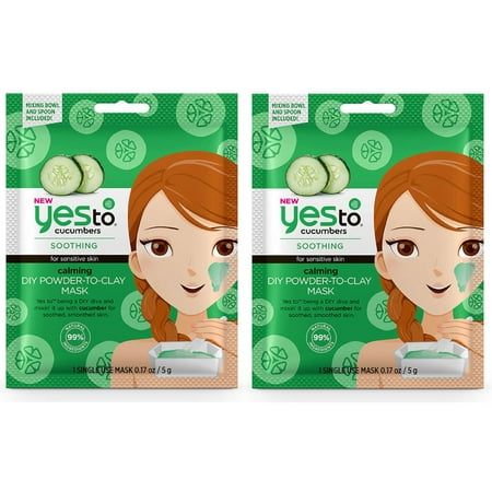 Yes To Cucumbers Soothing for Sensitive Skin Calming DIY Powder to Clay Mask, 1 Count (Pack of 2) + Cat Line Makeup
