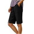 thumbnail image 2 of Elvqul Lounge Shorts for Women Bermuda Shorts with Pockets Summer Dressy Casual Cotton Mid-Rise Wide-Leg Womens Shorts Knee Length, 2 of 9