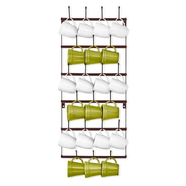 Sorbus Soporte para Tazas de Pared Pequeño Rústico con 21 Ganchos, Expositor y Organizador de Tazas de Metal de 6 Niveles para Hogar, Cocina, Bar, Estación de Café y Comedor.
