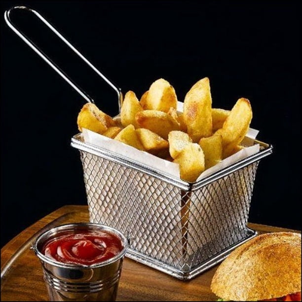 Cesta De Acero Inoxidable Para Patatas Fritas, Cesta Para Sartén, Herramienta De Cocina, Sartén, Cesta Cuadrada De Malla Con Asa, 4 Uds. Muyoka Hogar