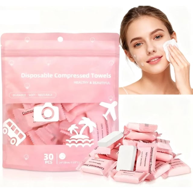 Perdiva Disposable Compressed Towels,Portable,Individually Packaged Washcloth Reusable, Highly Absorbent For Travel Camping Home Outdoor Activities (30pcs) (Pink)
