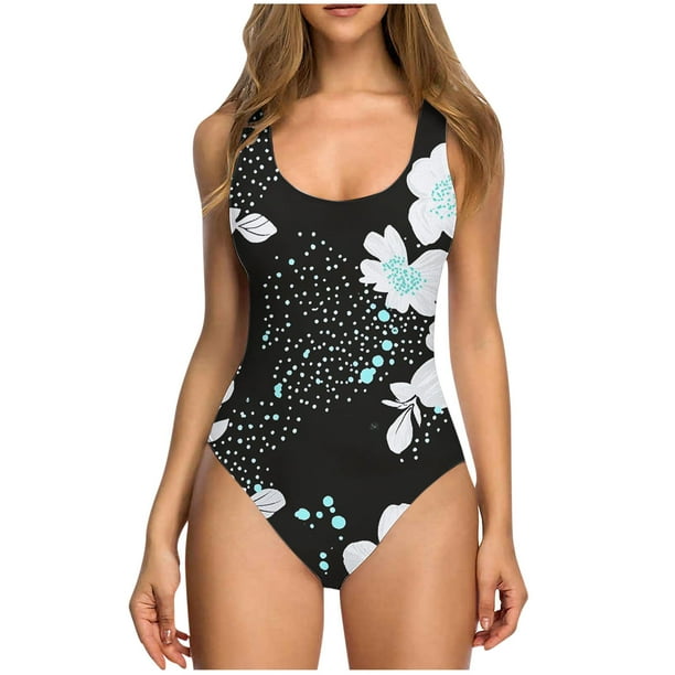 Impresión de Verano de Bikini de Corte Alto de Mujer con Cojín de Pecho sin Soporte de Acero, Traje de Baño de Bikini de Correa sin Espalda Sexy