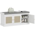 thumbnail image 1 of HOMCOM Banc à Chaussures avec Portes en Rotin, Coussin, Rangement pour Chaussures d'Entrée, Blanc, 1 of 10