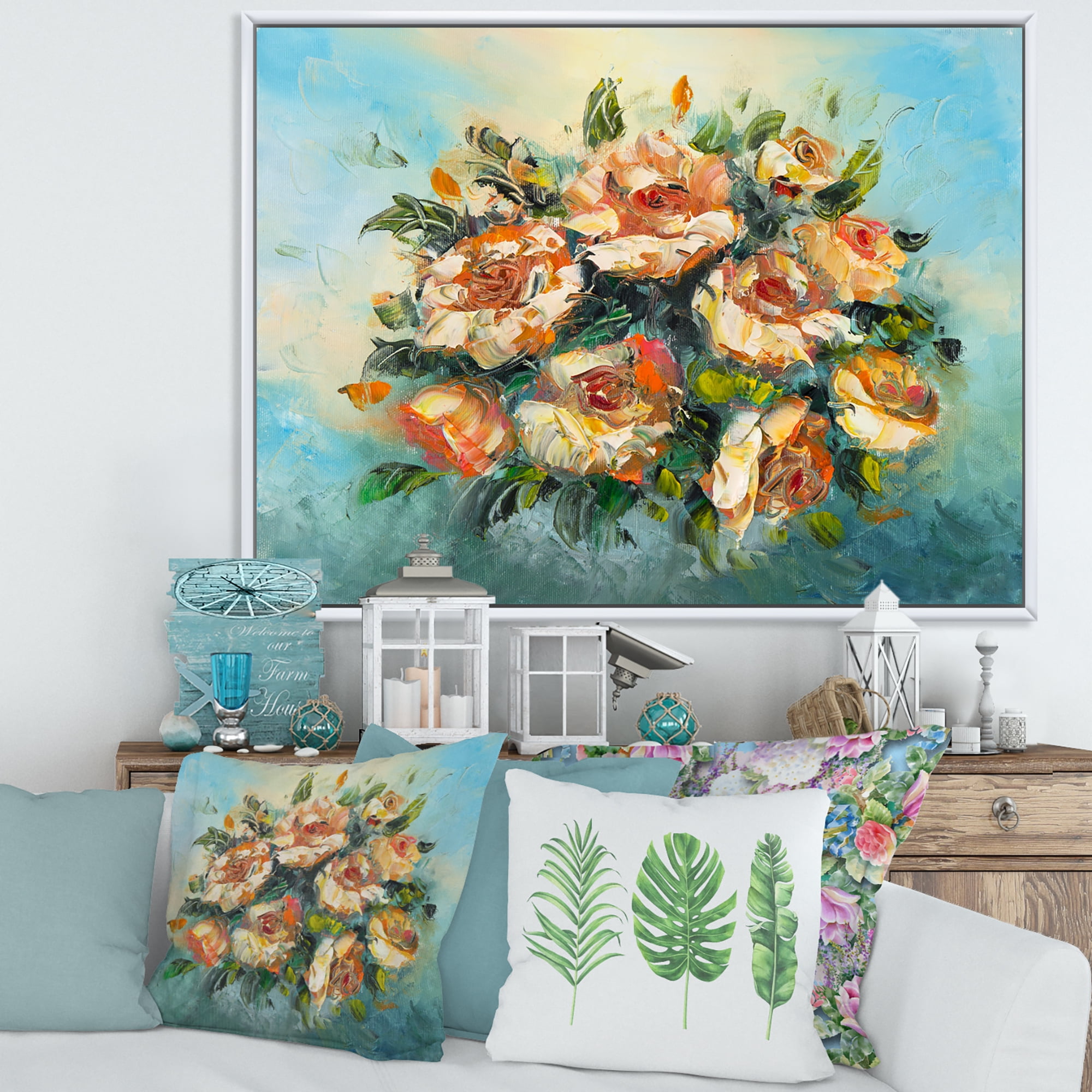 Designart 'Ancient Flowers Bouquet Of Dark Pink Flowers' Traditional Framed Canvas Wall Art Print