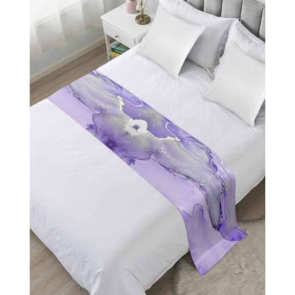 Bed Runner for King Size, Purple Marble Decorative Scarf Throws for Foot of Bed, Modern Abstract Waves Silvery Farmhouse Luxury Bedding Protector Slipcover Bedrunners for Hotel/Home, 94 x 20 Inch