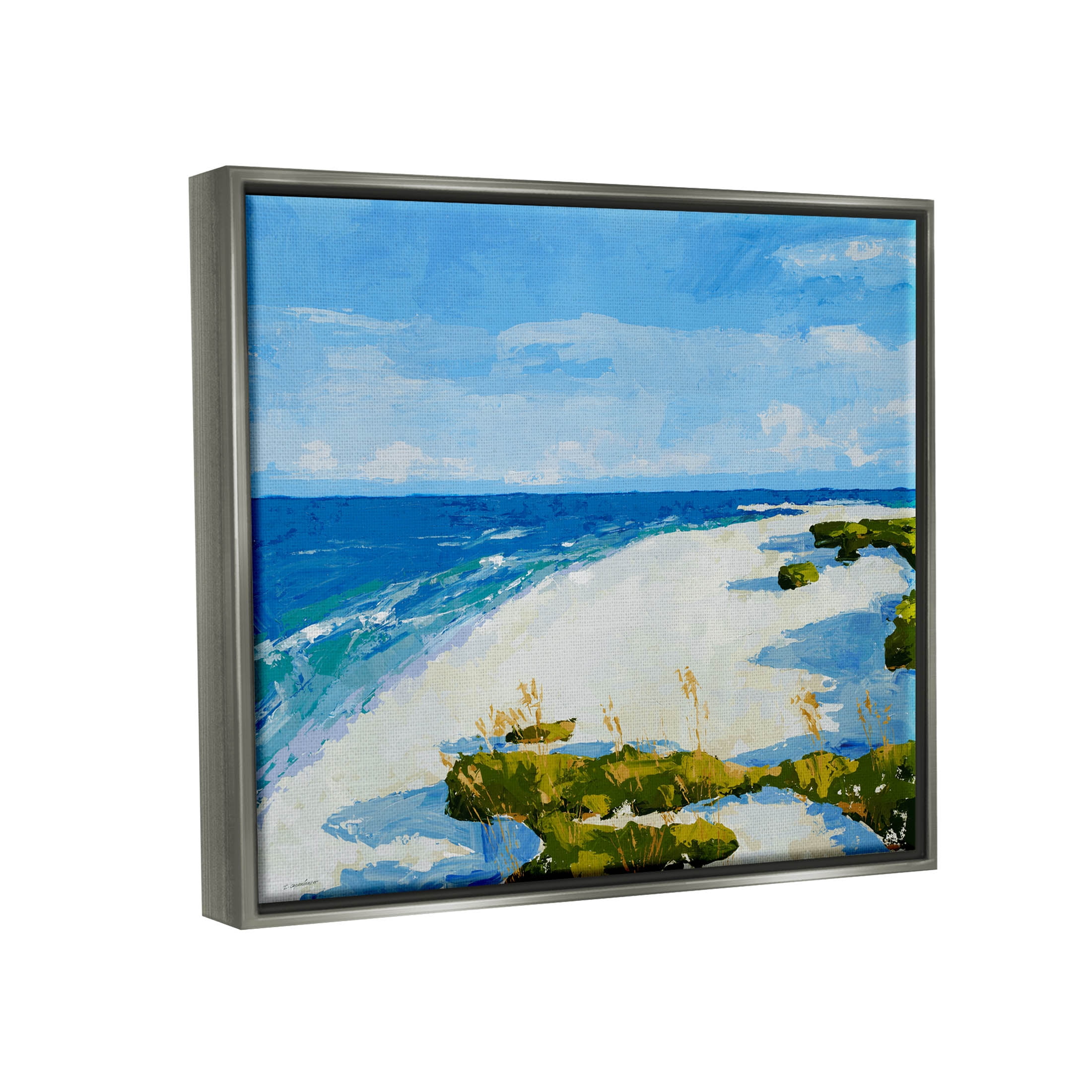 Modern Beach Sand Landscape Coastal Painting Luster Gray Framed Art Print Wall Art