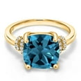 thumbnail image 3 of Gem Stone King 18K Yellow Gold Plated Silver London Blue Topaz Ring for Women (5.49 Cttw, Cushion 10MM, Gemstone Birthstone, Available in Size 5, 6, 7, 8, 9), 3 of 5