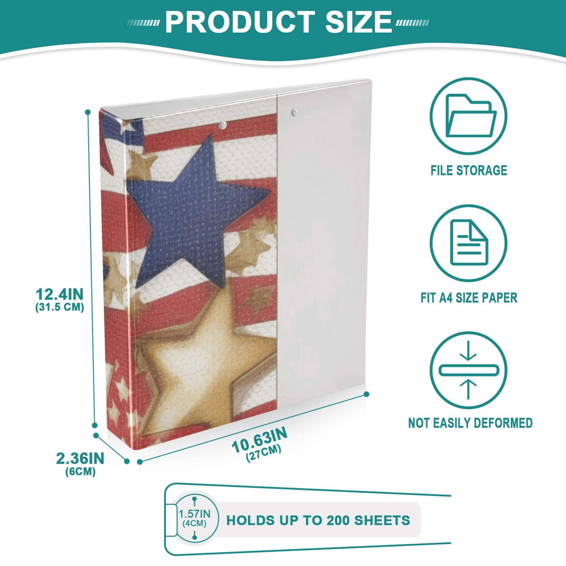 American Flag Stars 3 Ring Binders 1.5 inch Hardcover File Folders with Interior Pockets A4 Size Organizer for School Office Hospital Set of 2