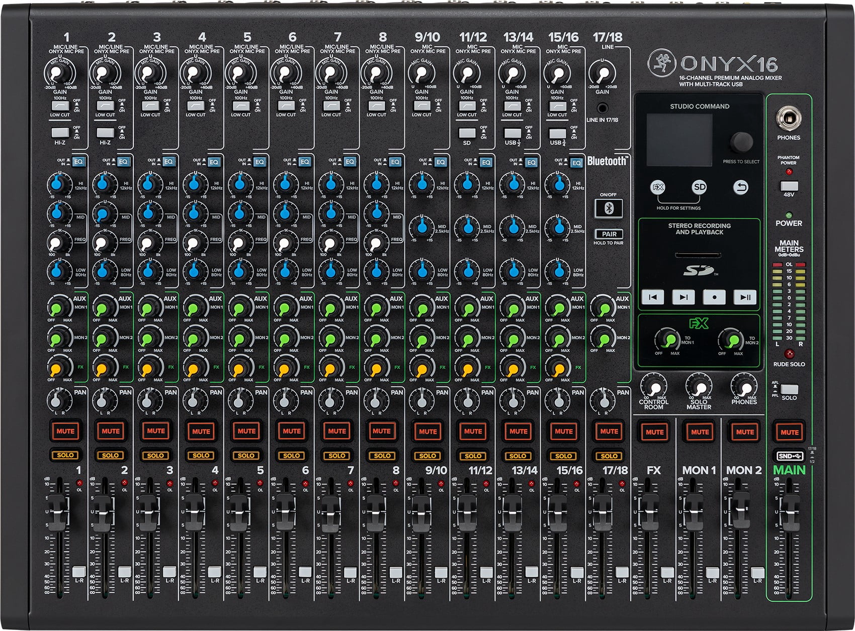 Mackie ONYX16 16-Channel Mixer w/ Multi-Track USB/3-Band EQ+Bluetooth+XLR Cables