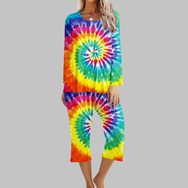 Puntoco Conjunto de pijama capris de manga larga con cuello redondo y estampado de dos piezas para mujer Puntoco Puntoco-8202