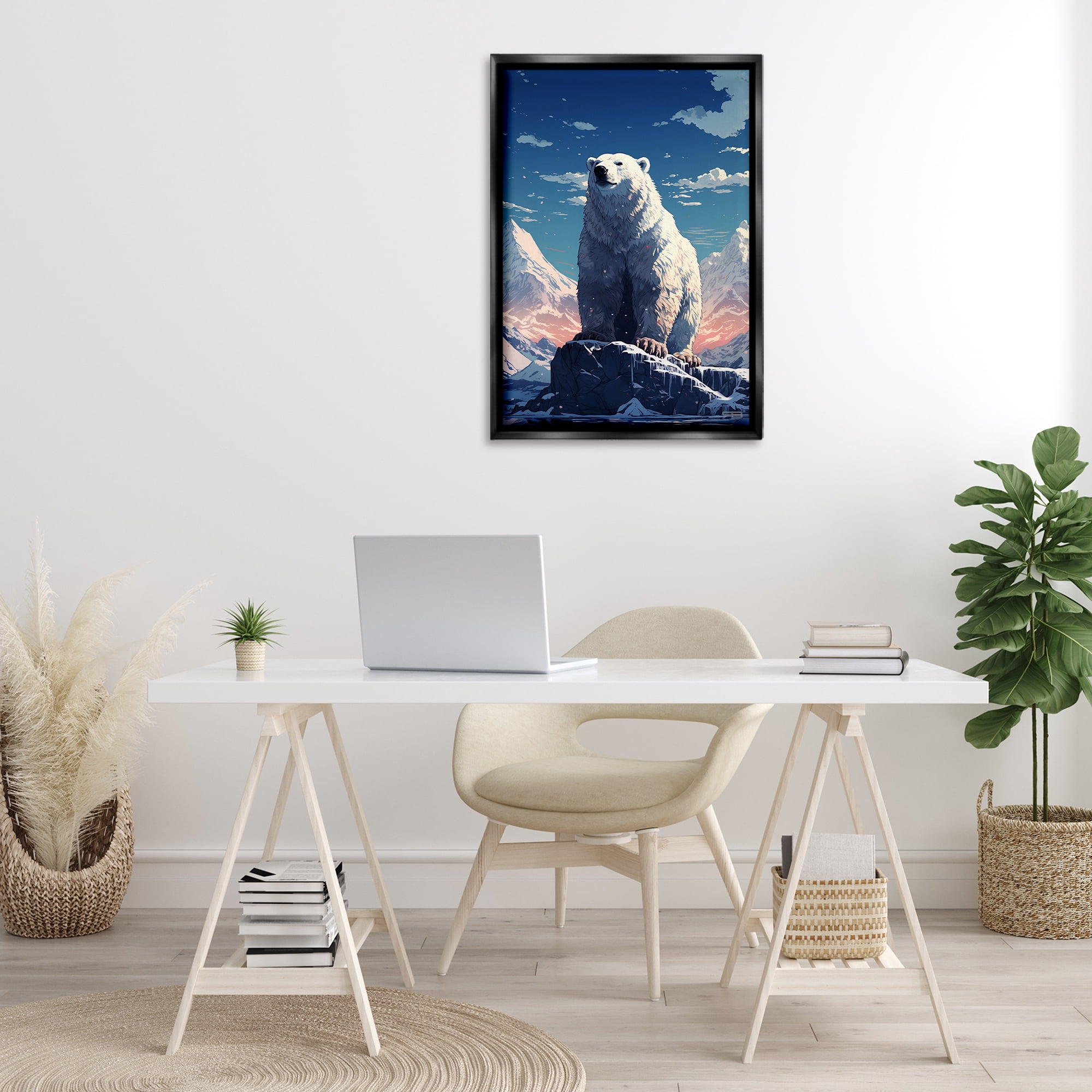 Stupell Industries Snowy Polar Bear Animals & Insects Painting Black Floater Framed Canvas Art Print Wall Art, 21 x 31