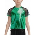 thumbnail image 3 of TiaoBug Kids Boys Girls Shiny Metallic T-shirts Short Sleeve Jazz Hip Hop Dance Tops Performance Green 6, 3 of 5