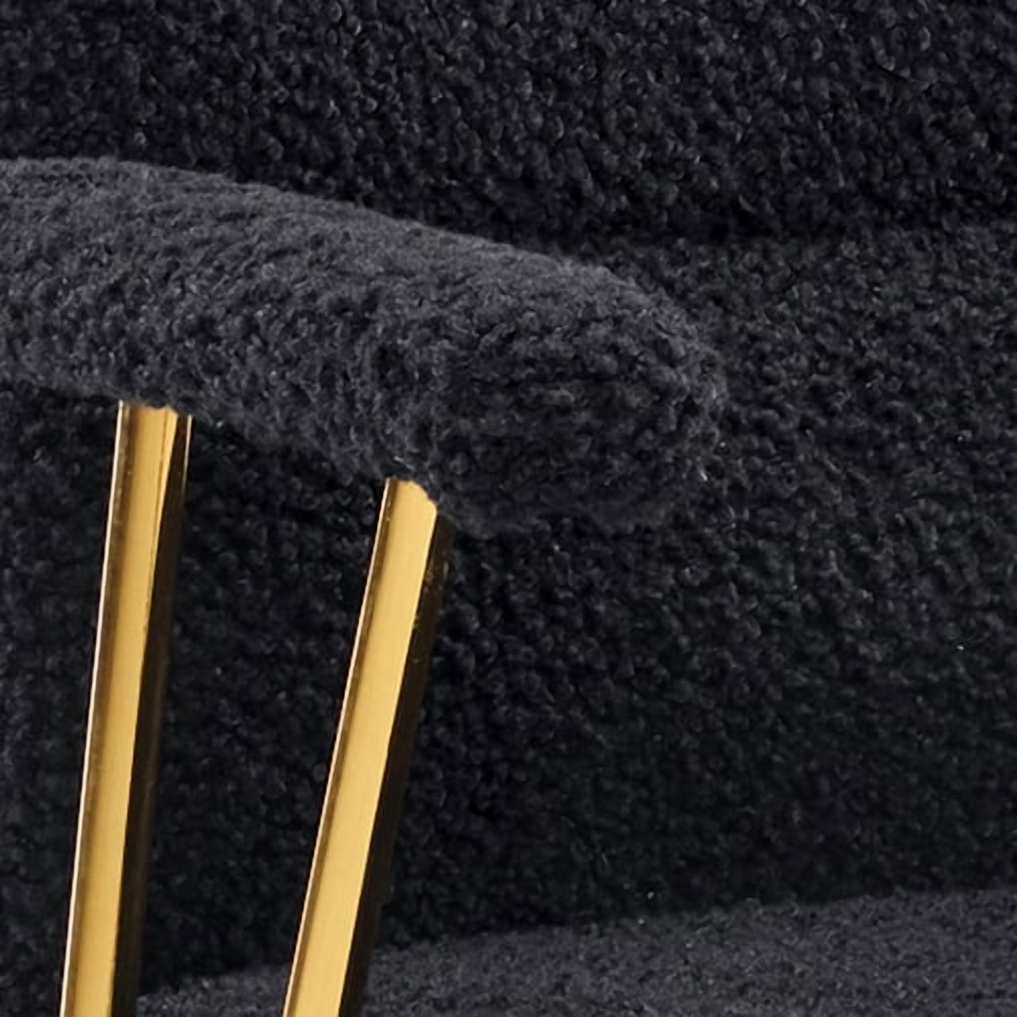 Textured Boucle Fabric Black and Gold Office Chair, Modern Height Adjustable Desk Chair with Padded Arms