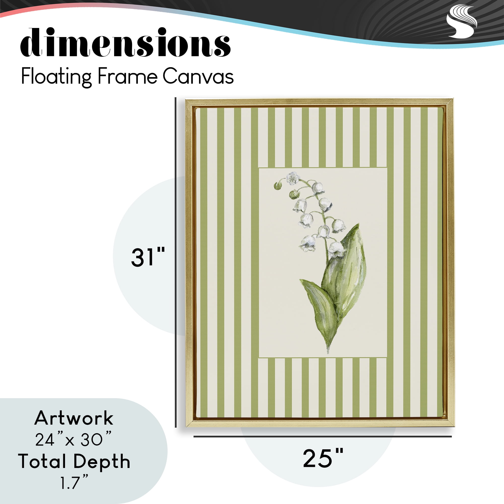 Striped Lily Of The Valley Gold Framed Floater Canvas Wall Art, design by Lisa Wehmeyer