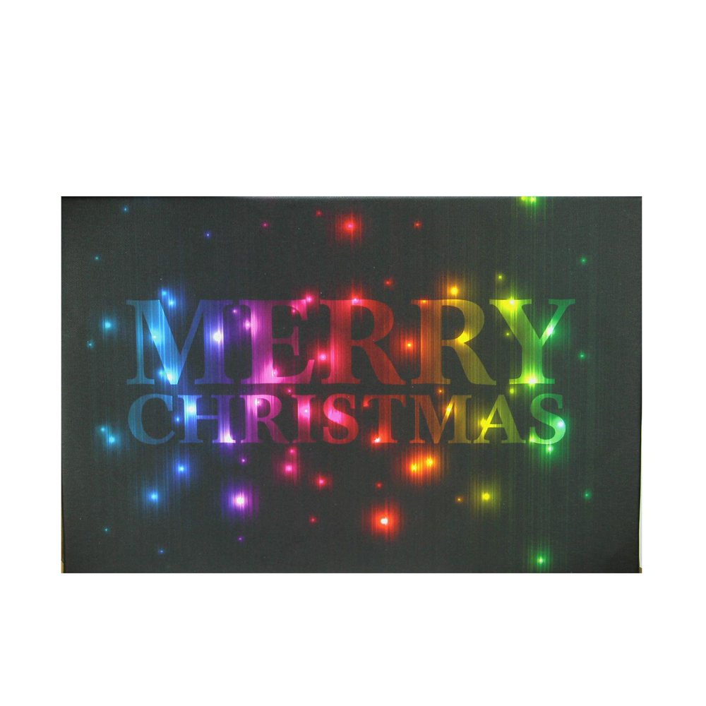 LED Lighted MultiColored "Merry Christmas" Canvas Wall Art 8" x 12