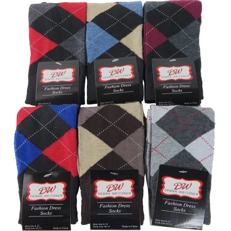 Soft Cotton Argyle Socks - Debra Weitzner Mens Dress Socks With Classic Argyle Patterns - Cotton - Assorted Colors - Crew Length - Pack of 6 Pairs