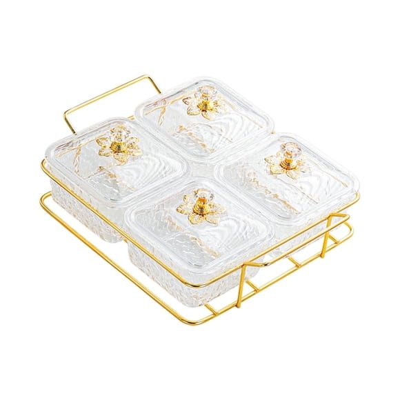 Platos para servir divididos, plato para aperitivos, bandeja multiusos para frutos secos con tapa 4 cuadrícula clara