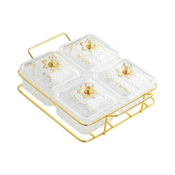 Platos para servir divididos Bandeja de frutas dividida Plato de frutos secos para bodas Frutos secos 4 cuadrícula clara