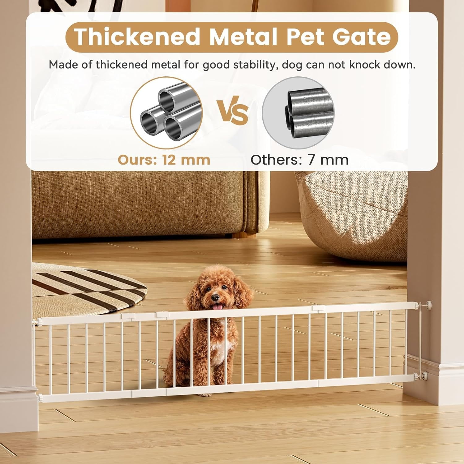 18"-45" Adjustable Extra Wide Metal  Gate to Step Over, 10" Tall Small Pet Gate with 3 Extension Kits, Pressure Mounted for Doorways & Stairs