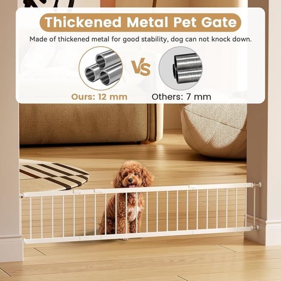 18"-45" Adjustable Extra Wide Metal  Gate to Step Over, 10" Tall Small Pet Gate with 3 Extension Kits, Pressure Mounted for Doorways & Stairs