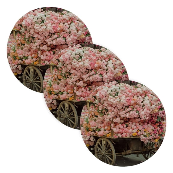 BZSMCE Mats for Pots,Pans Place Flower Cart with Blossoms Simple Style Pattern Pot Mats