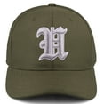 thumbnail image 2 of Daxton Premium Mid Profile Hat Semi Curved Visor Olive Cap White Silver Gothic Embroidered, Letter U, 2 of 4