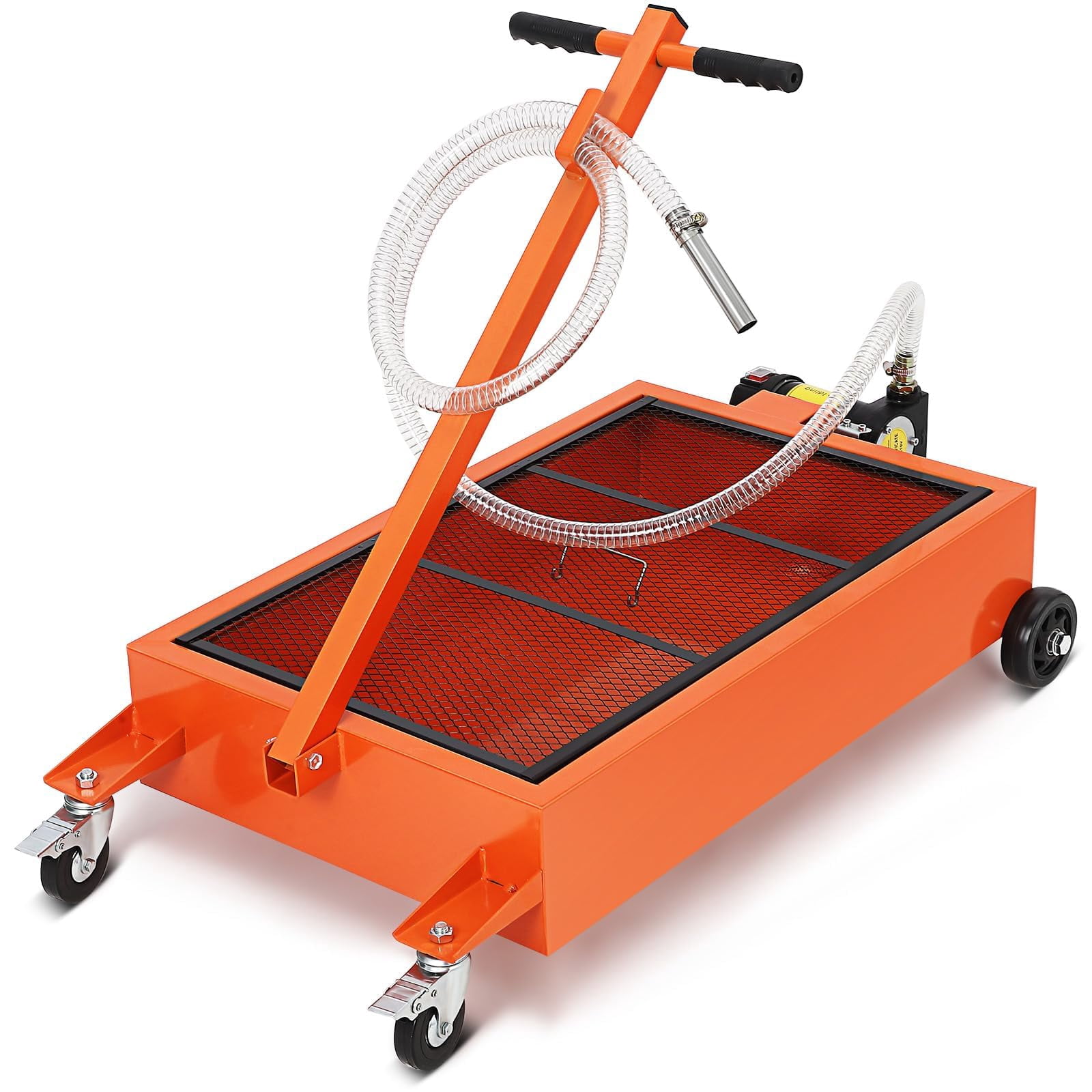Amkui 15/20 Gallon Oil Drain Pan Low Profile Electric Oil Drain Change Pan with 110V Pump,8 ft Hose,Folding Handle Rolling Oil Drain Cart for Truck RVs Bus
