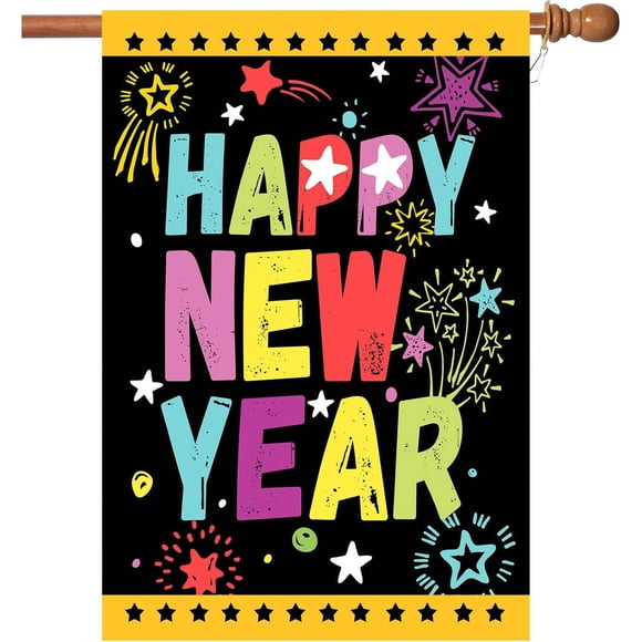 New Years Flag,Happy New Year Garden Fireworks Flag 28x40 Inch Double Sided Printing Season Flags for New Year