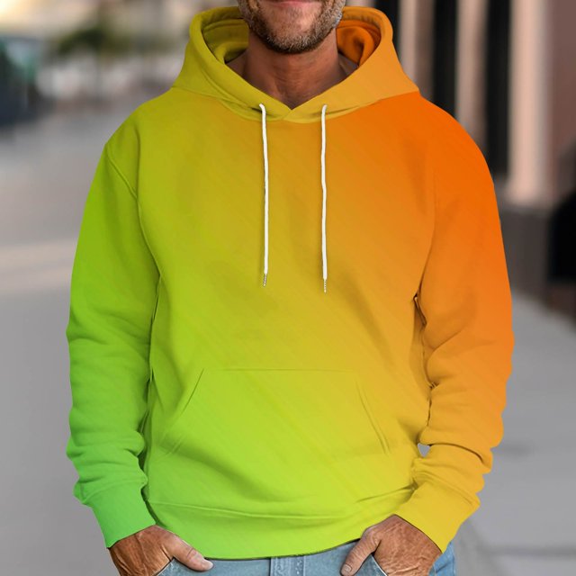 UVEASISHA Fashion Hoodie for Men Gradient Color Drop Shoulder Pullover Tops Regular Fit Casual Long Sleeve Drawstring Hooded Sweatshirt Limited Time Deal,Orange,L