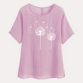 thumbnail image 4 of QATAINLAV T-Shirts en Coton et Lin à Manches Courtes pour Femmes, Coupe Ample Décontractée, Col Rond Confortable, Mode Pissenlit, Hauts d'Été, Chemise de Vacances, Soldes Limitées du Jour, Rose L, 4 of 7