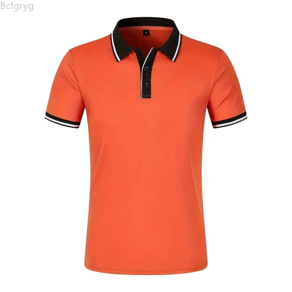 Bcfgryg Men's Casual Ribbed Lapel Button Business Color Block T Shirt For Men Men's T Shirts Orange L
