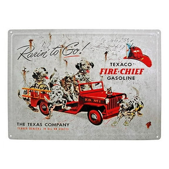 Texaco Gasoline Fire Chief Dalmatian Puppy Dog Metal Tin Wall Sign