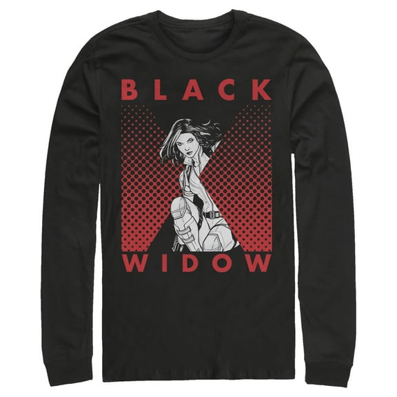 Men's Marvel Black Widow Gradient Pose  Long Sleeve Shirt Black Medium