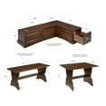 thumbnail image 5 of Linon Colby 3-Piece Backless Corner Breakfast Nook Dining Set with Storage, Walnut, 5 of 23