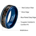 thumbnail image 5 of 8mm Black Red Tungsten Rings for Men Blue Wedding Band with Carbon Fiber Inlay Beveled Edges, 5 of 6
