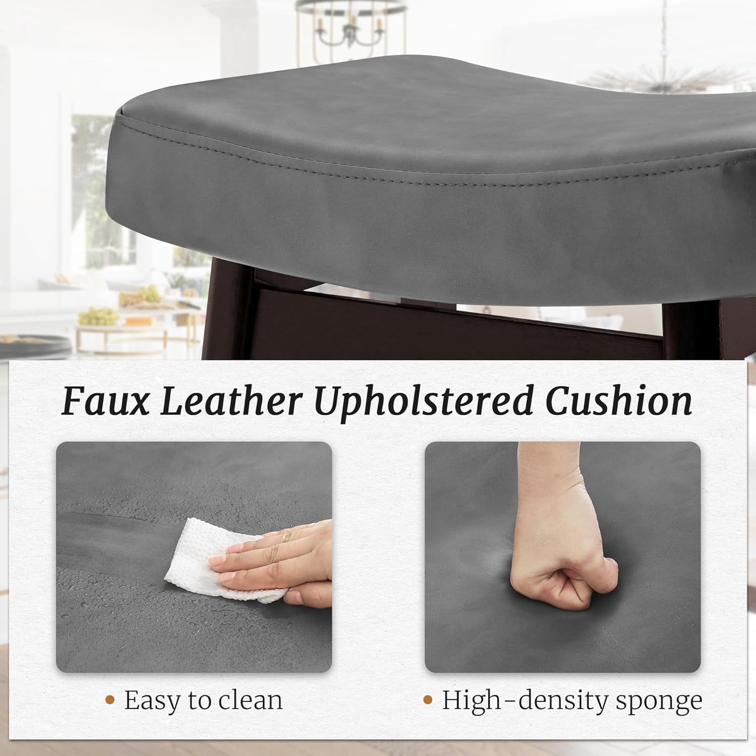 Dycanpo Saddle Seat Counter Height Bar Stools Set of 4 for Kitchen Counter, Dining, 24in, Dark Gray