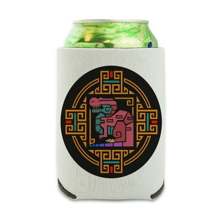

Geometric Tyrannosaurus Rex Dinosaur Aztec Mayan Style Can Cooler - Drink Sleeve Hugger Collapsible Insulator - Beverage Insulated Holder