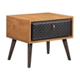 thumbnail image 2 of Coco Rustic Single Drawer Oak Wood and Leather Nightstand, 2 of 6