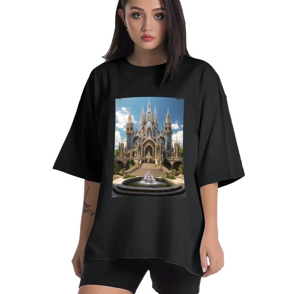 Plus Size Shirt for Women Black Tops for Women Short Sleeves Shirt for Women Castle (19） T Shirt Crewneck Shirt for Women XS