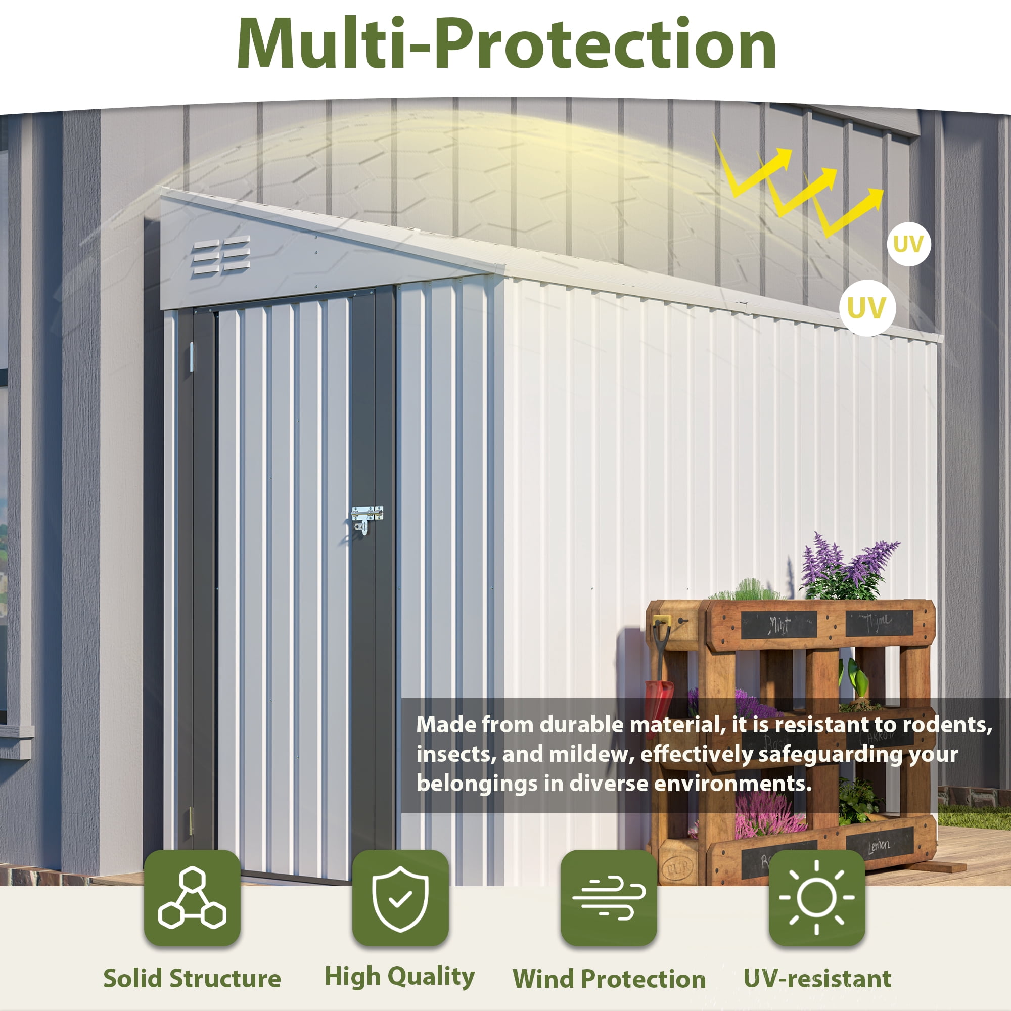 MAYEERTY 6x4FT Compact Outdoor Metal Storage Shed, Galvanized Steel Tool Shed with Lockable Door & Ventilation, All-Weather Organizer for Backyard, Garden & Patio
