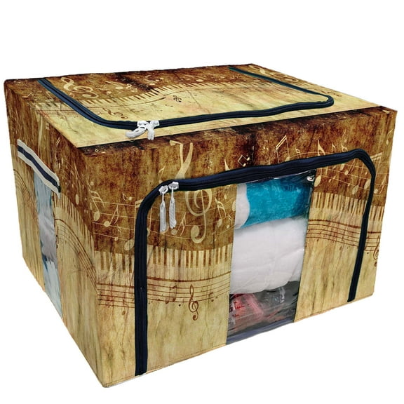 ECZJNT piano keys musical notes grunge Storage Bag Clear Window Storage Bins Boxes Large Capacity Foldable Stackable Organizer With Steel Metal Frame For Bedding,Clothes,Closets, Bedrooms