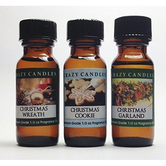 3 Bottles Set, Christmas Wreath, Christmas Cookie, Christmas Garland 1/2 Fl Oz Each 15ml Premium Grade Scented Fragrance Oils