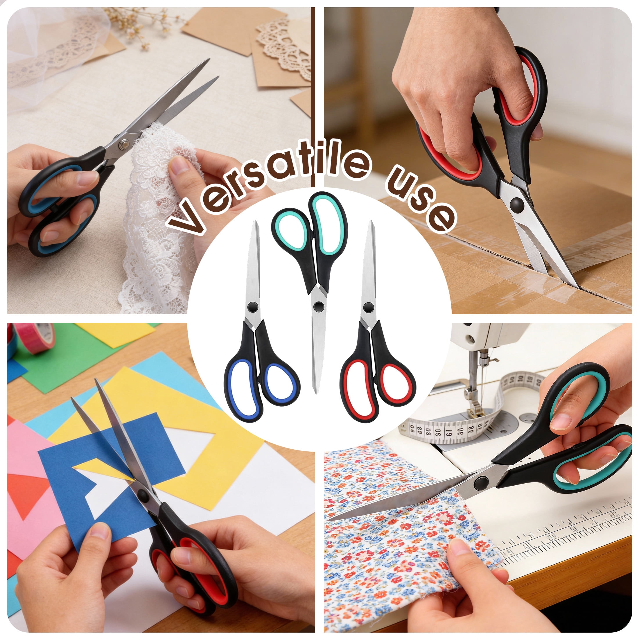 3 Pack Scissors Set, Heavy Duty Stainless Scissors for Daily Use, Sewing Supplies Scissors with Sharp Blades and Comfort Grip Handles, Suitable for School, Office and Family Daily Use
