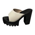 thumbnail image 7 of Platform Heels for Women Peep Toe Sandals Lug Sole High Block Heel Slip on Slides Shoes Casual Summer Dress Shoes Beige Size 8, 7 of 7