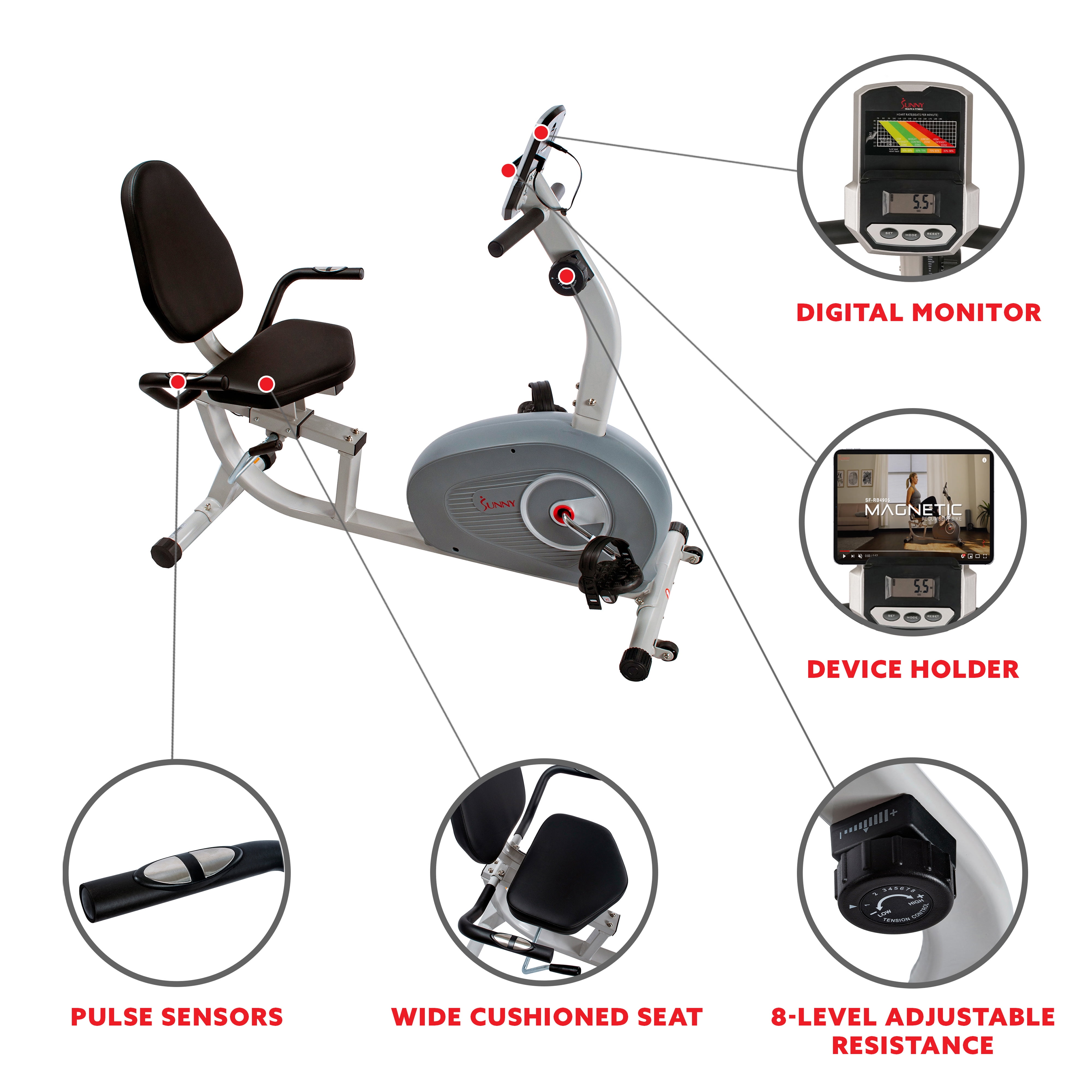 SF-RB4905 Sunny Health & Fitness Magnetic Recumbent Exercise Bike 