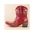 thumbnail image 4 of Daeful Cowboy Boots for Women - Wide Calf Short Booties with Embroidery, Mid Heel Retro Fashion Cowgirl Boot Pull On for Ladies Winter Shoes Red 9, 4 of 6
