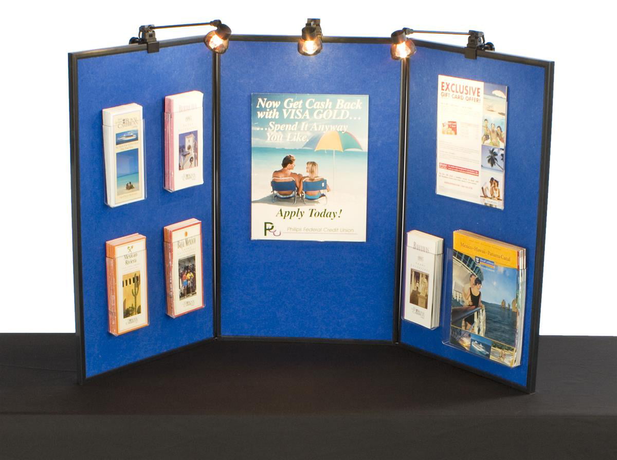 Includes 3 Halogen Spotlights Tri-Fold Double-Sided Exhibition Display Board with Gray Fabric 72 x 36 