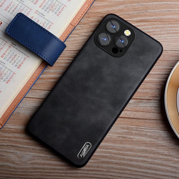 Funda de cuero para iPhone 14, 13, 12, 11 Pro Max Plus, funda de teléfono duradera de tacto sedoso con protección de lente Fivean unisex